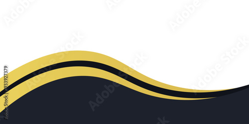 Elegant abstract background featuring black and gold layered waves on a clean light backdrop