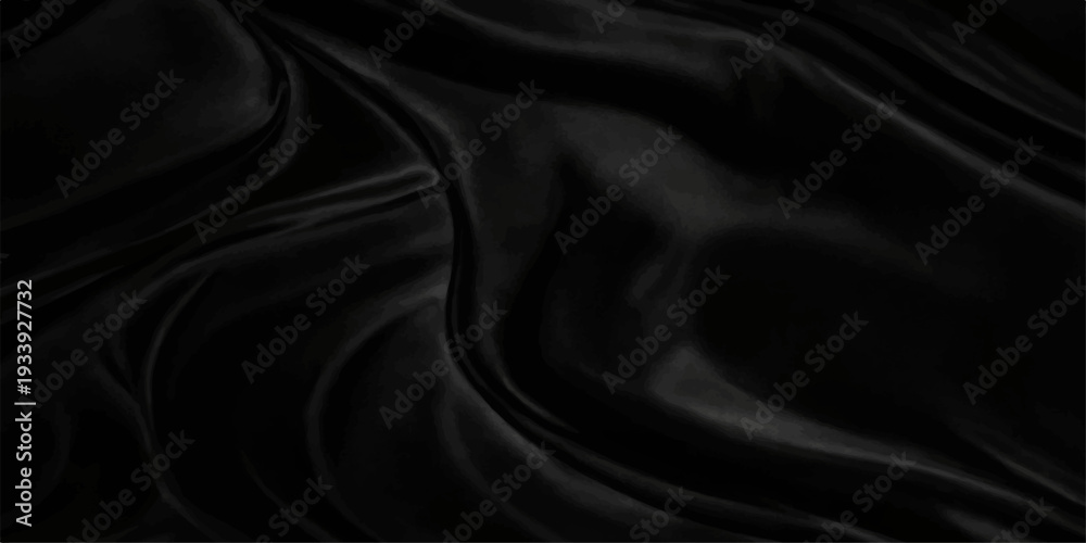 Fototapeta premium Elegant black satin fabric background with a smooth silk textile texture and shiny waves of luxury drapery for a soft fashion backdrop design