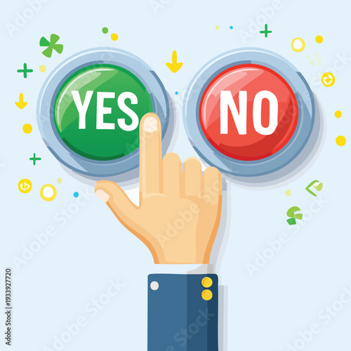 Hand choosing yes button illustration decision making concept