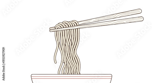 Chopsticks Holding Noodles Over Bowl