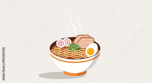 Delicious Ramen Bowl with Steaming Noodles and Toppings