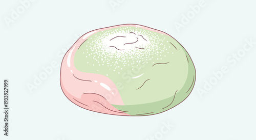 Hand-drawn mochi dessert with pink and green colors
