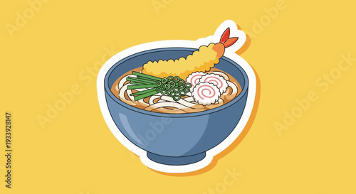 Japanese Udon Noodle Soup with Shrimp Tempura