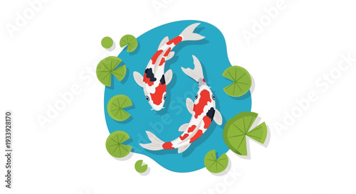 Koi Fish Swimming in Pond with Lily Pads