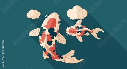 Koi Fish Swimming Together with Clouds