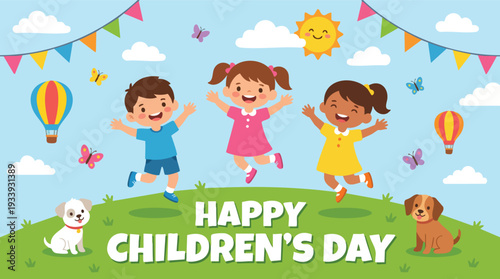 Children Jumping in Joyful Celebration.