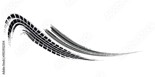 Tire track. Car, bike, motorcycle tyre mark with grunge effect isolated on white background. Wheel footprint on the road. Top view of rubber protector mark