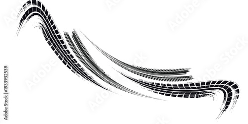 Tire track. Car, bike, motorcycle tyre mark with grunge effect isolated on white background. Wheel footprint on the road. Top view of rubber protector mark