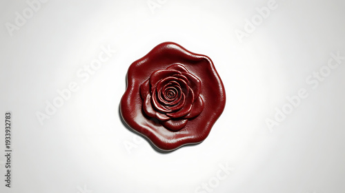 Red wax seal with rose, vintage stamp with floral design on transparent background for invitations and branding  isolated  on white