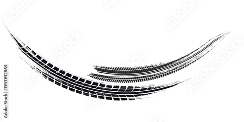 Tire track. Car, bike, motorcycle tyre mark with grunge effect isolated on white background. Wheel footprint on the road. Top view of rubber protector mark