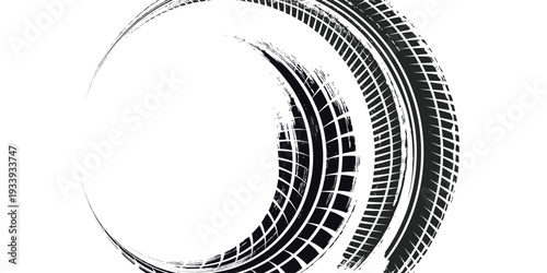 Tire track. Car, bike, motorcycle tyre mark with grunge effect isolated on white background. Wheel footprint on the road. Top view of rubber protector mark