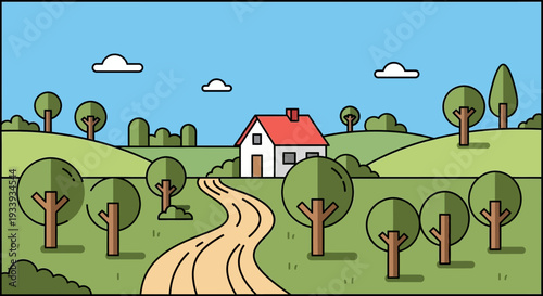 Cozy House on Green Hills with Winding Path