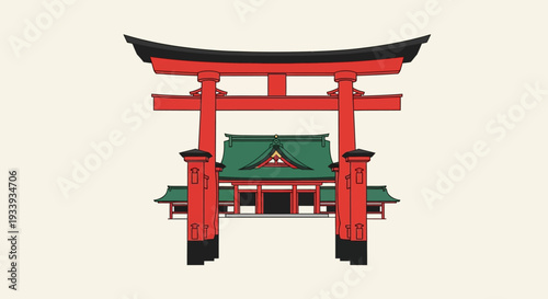 Japanese Torii Gate and Temple Entrance