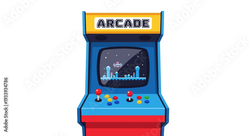 Retro Arcade Machine with Pixelated Game Screen