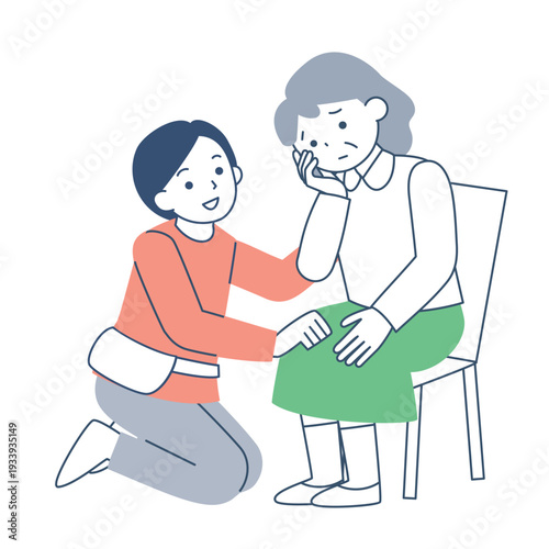 高齢女性の悩みに耳を傾ける若い女性