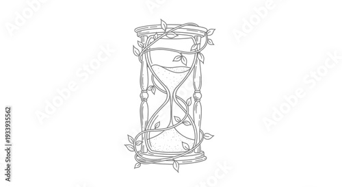 Elegant Hourglass Wrapped in Vines: A Timeless Illustration.