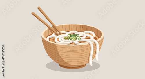 Bowl of Udon Noodles with Chopsticks