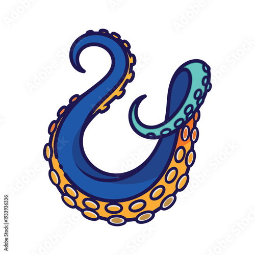 Blue octopus tentacles with orange suckers cartoon vector illustration