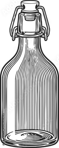 Vintage glass bottle with swing top closure detailed illustration of reusable container for beverages and liquids