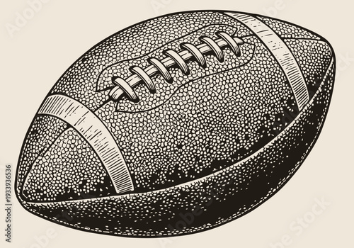 Vintage american football illustration with textured leather and stitching detail