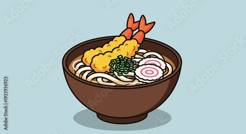 Udon Noodle Soup with Shrimp Tempura and Narutomaki