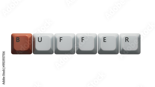 buffer.Computer keyboard keys spelling.Flat lay view from above on blue background with computer keyboard keys buttons.IT technology concept.Supports PNG files with transparent backgrounds.
