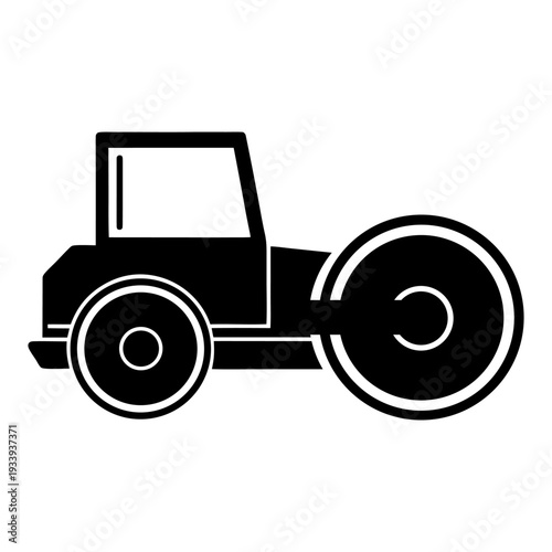 Road Roller Silhouette Icon Isolated on White Background.