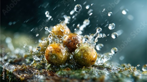 Wallpaper Mural This dynamic image captures water droplets splashing against a cluster of colorful pebbles, emphasizing the movement, energy, and beauty of nature in its most vibrant form. Torontodigital.ca