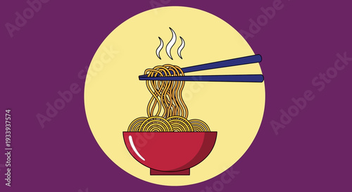 Hot Noodles with Chopsticks in Bowl, Asian Food