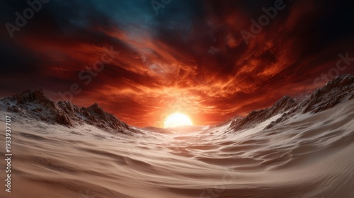 Wallpaper Mural A breathtaking desert sunset unfolds over rolling dunes, with dramatic clouds painted in vibrant colors, creating a picturesque view of nature's beauty. Torontodigital.ca