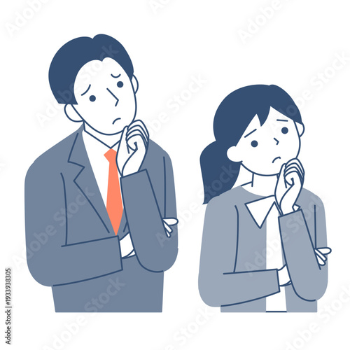 悩む若い女性と若い男性の上半身