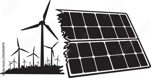 Renewable Energy Sources Solar Panel and Wind Turbines Illustration