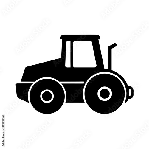 Road Roller Black Glyph Icon – Heavy Construction Compactor Vector Silhouette.