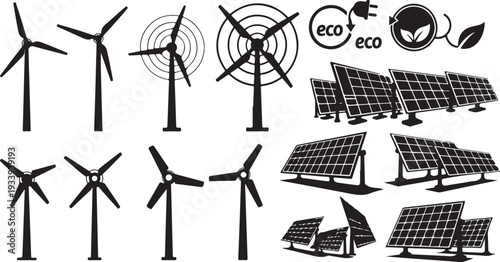 Renewable Energy Sources Wind Turbines and Solar Panels Illustration