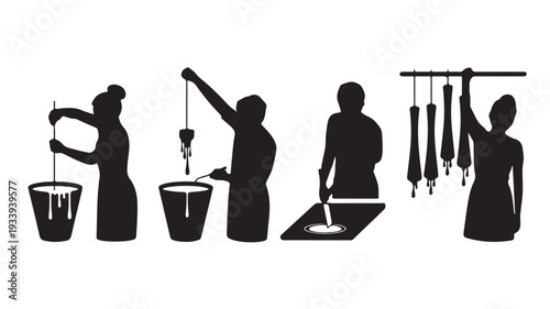 Vector Illustration Of Silhouette Artists Creating Abstract Paintings For Art And Design Concept