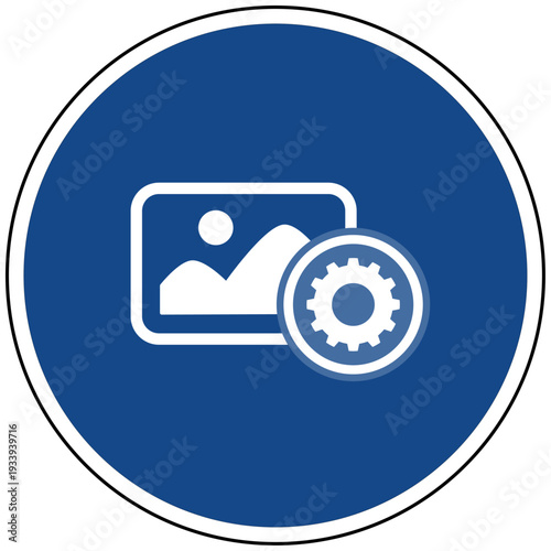 Bilder Galerie Vektor Icon Symbol für Einstellungen Grafik Album Konfiguration Menü blau rund