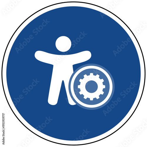 Barrierefreiheit Mensch Vektor Icon Symbol für Einstellungen Inklusion Konfiguration blau rund