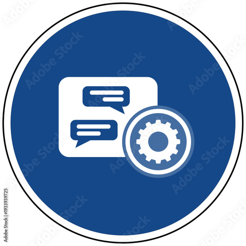 Chat Nachricht Vektor Icon Symbol für Einstellungen Messenger Kommunikation Konfiguration blau rund