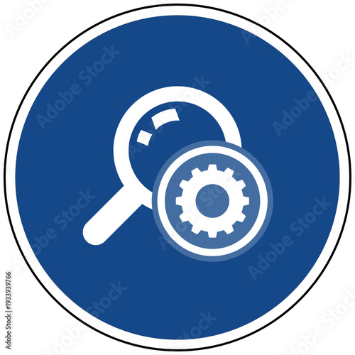 Suche Lupe Vektor Icon Symbol für Einstellungen Suchoptionen Filter Konfiguration Menü blau rund