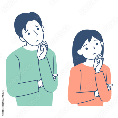 悩む若い女性と若い男性の上半身