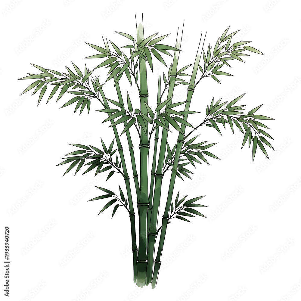 Obraz premium A detailed illustration of a bamboo plant with green stems and leaves