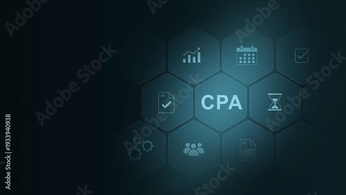 Принти на полотні CPA concept with interconnected icons and with gears background Keywords: CPA, certified public accountant, finance, accounting