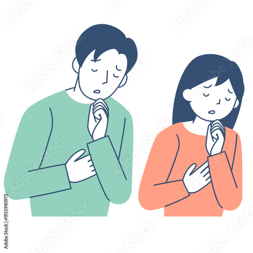 悩む若い女性と若い男性の上半身