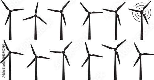 Wind turbines generating clean renewable energy on white background