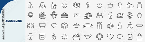 thanksgiving holiday celebration food icons, minimal vector set