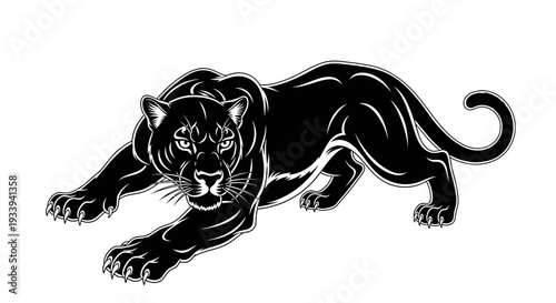 Majestic black panther prowling forward with intense focus and determination.