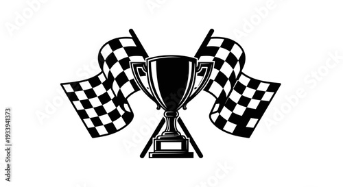 Racing trophy with checkered flags symbolizing victory and competition.