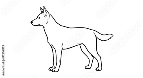 Dog Outline Drawing Side View Isolated White Background.