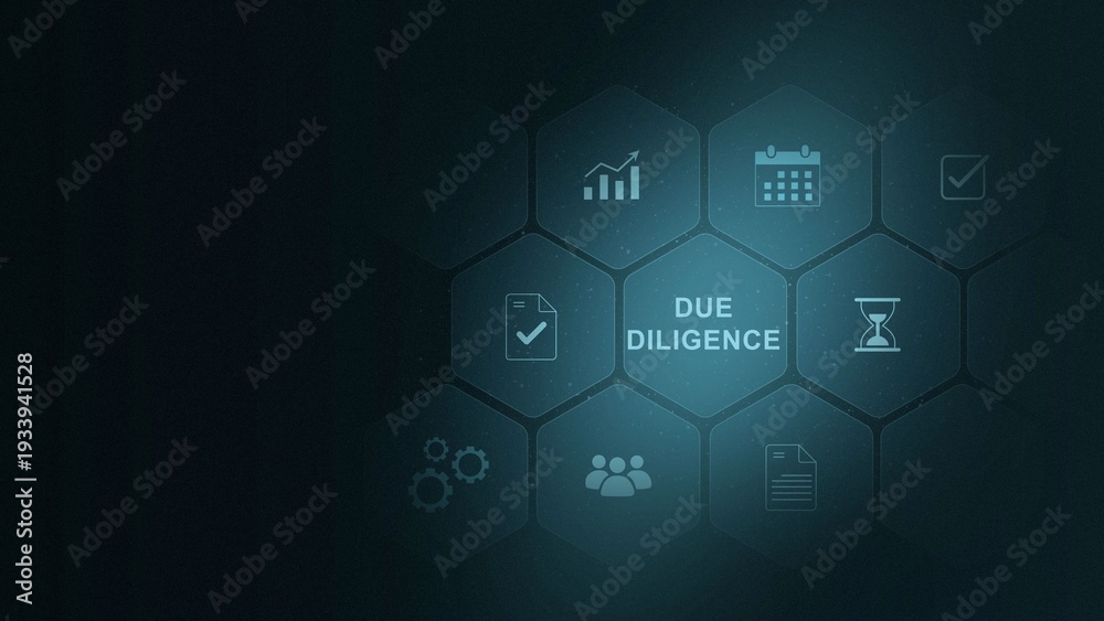 Obraz premium Due diligence concept. digital due diligence icon on virtual screen. digital interface on cyan color background. and 3d illustration