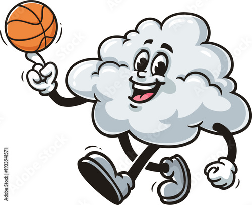 Cloud mascot cartoon playing basketball